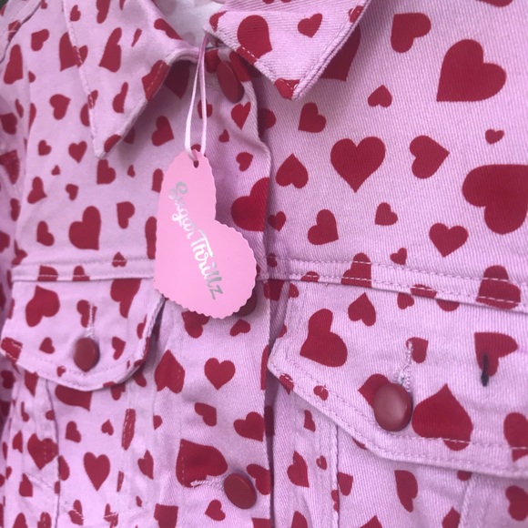 Dolls Kill Jackets & Blazers - Sugar Thrillz Day Love Surrounds Me Heart Print Trucker Jacket